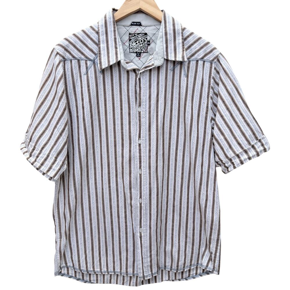 Billabong Button Up Shirt Mens Medium Striped Short Sleeve Surf Casual
